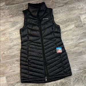 Columbia long longline puffy puffer vest Omni-heat women’s small black